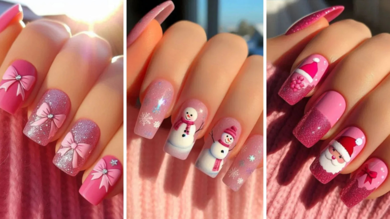 Christmas nails pink