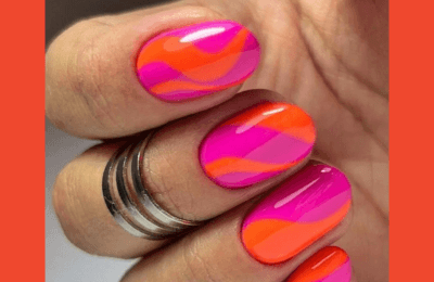 35+ Pink Summer Nails ideas for Trendy style in 2025 6 Pink summer nails with vibrant orange accents for a bold and stylish beach look.