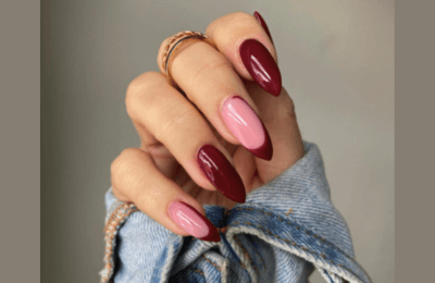 Burgundy & Pink Autumn nail art