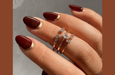 Burgundy & Gold Cuffs nail art