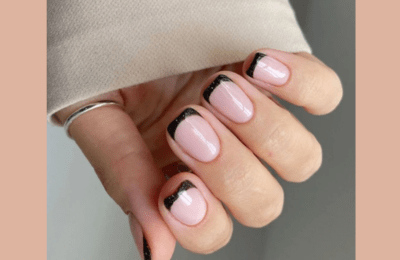 Black Glittery Frenchies nails