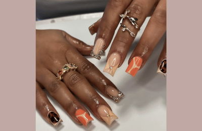 Glitz meets earthy tone nail designs