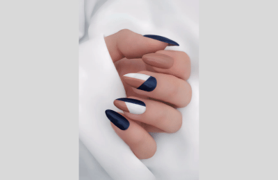 40 Navy Blue Nail Designs to Elevate Your Style 2025 34 Navy and brown nails with geometric patterns