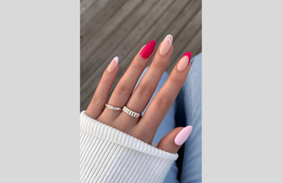 Two Tone pink nails with french tip out lines