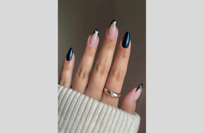 40 Navy Blue Nail Designs to Elevate Your Style 2025 38 Navy blue nail with gold bows