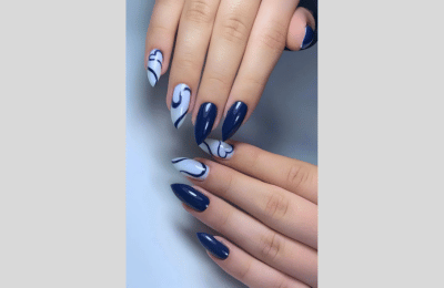 40 Navy Blue Nail Designs to Elevate Your Style 2025 40 Navy and white swirl nail ideas