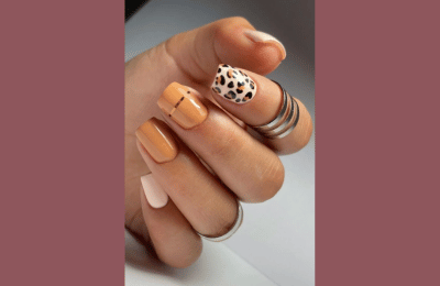10 Stunning Leopard Print Nails Idea for a Chic Neutral Look 5 Peach Nude with stripes and Leopard Print Nails