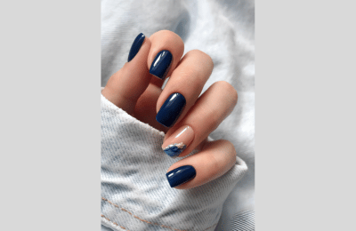 40 Navy Blue Nail Designs to Elevate Your Style 2025 5 Navy Blue nail designs with marble nd gold accent