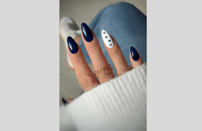 40 Navy Blue Nail Designs to Elevate Your Style 2025 7 Navy blue with heart art
