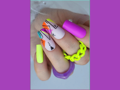 Vibrant abstract neon nail designs for May nail ideas, cool patterns
