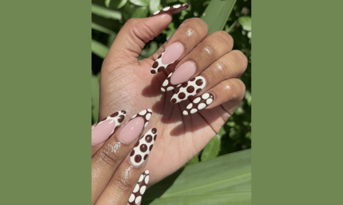 25 Must Try Polka Dot Nail Designs for a Stylish Look 2 Elegant polka dot nails with brown and white tones for a chic look.
