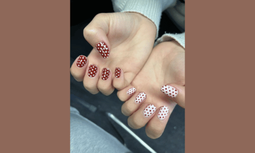 25 Must Try Polka Dot Nail Designs for a Stylish Look 11 Subtle red polka dot nails on a nude base for a minimalist, stylish look