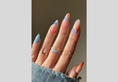 20 Swirl Nail Art: Lavender, Pink & Blue Nail Designs 12 Nails with blue and orange waves
