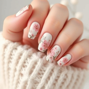 25 White Summer Nail Designs for 2025 - Trending Ideas 13 Summer white nails with pink peony floral garden designs