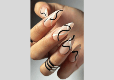 20 Swirl Nail Art: Lavender, Pink & Blue Nail Designs 16 Black and white lines nail designs