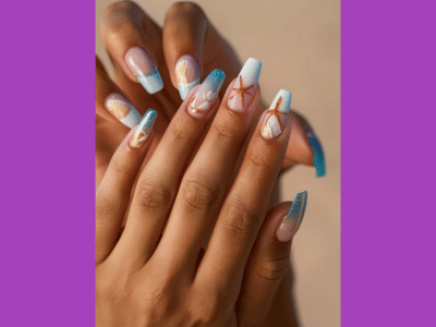 Ocean-themed nail designs, May nail art with blue patterns