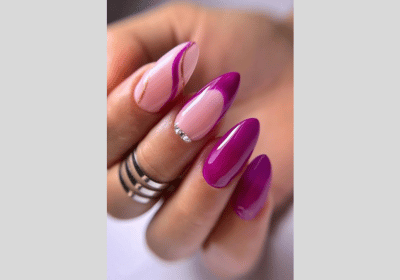 20 Swirl Nail Art: Lavender, Pink & Blue Nail Designs 20 Deep Pink nails with silwer pearls