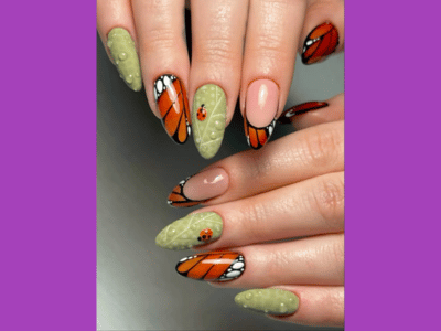 Butterfly nail designs, May nail art with vibrant patterns.