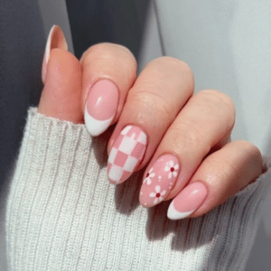 Mixed white summer nails with unique art on each nail