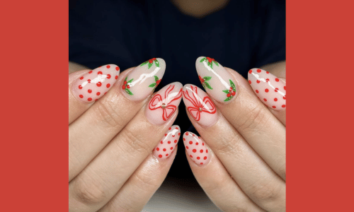 25 Must Try Polka Dot Nail Designs for a Stylish Look 5 Holiday polka dot nails with festive elements for a fun, seasonal look.