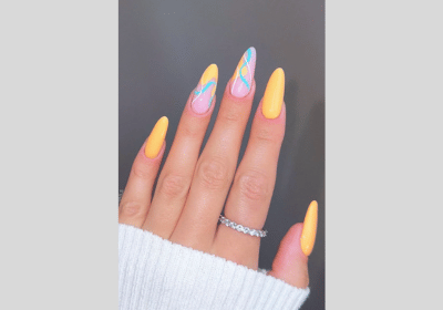 20 Swirl Nail Art: Lavender, Pink & Blue Nail Designs 8 Stunning yellow and blue swirl nail designs