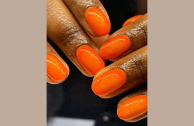 neon orange nails, short summer nails