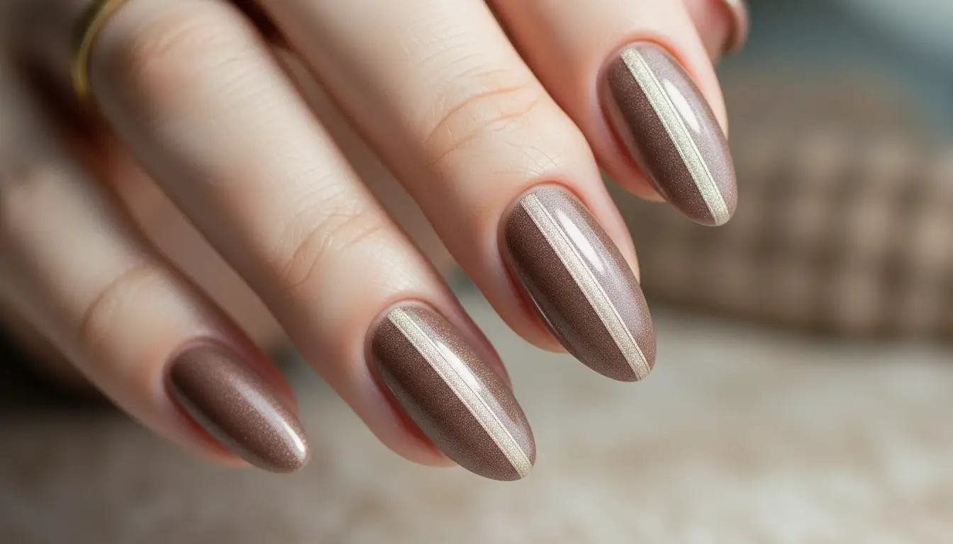 Brown champagne cat eye nails with smooth velvet polish and soft swirling dimension.