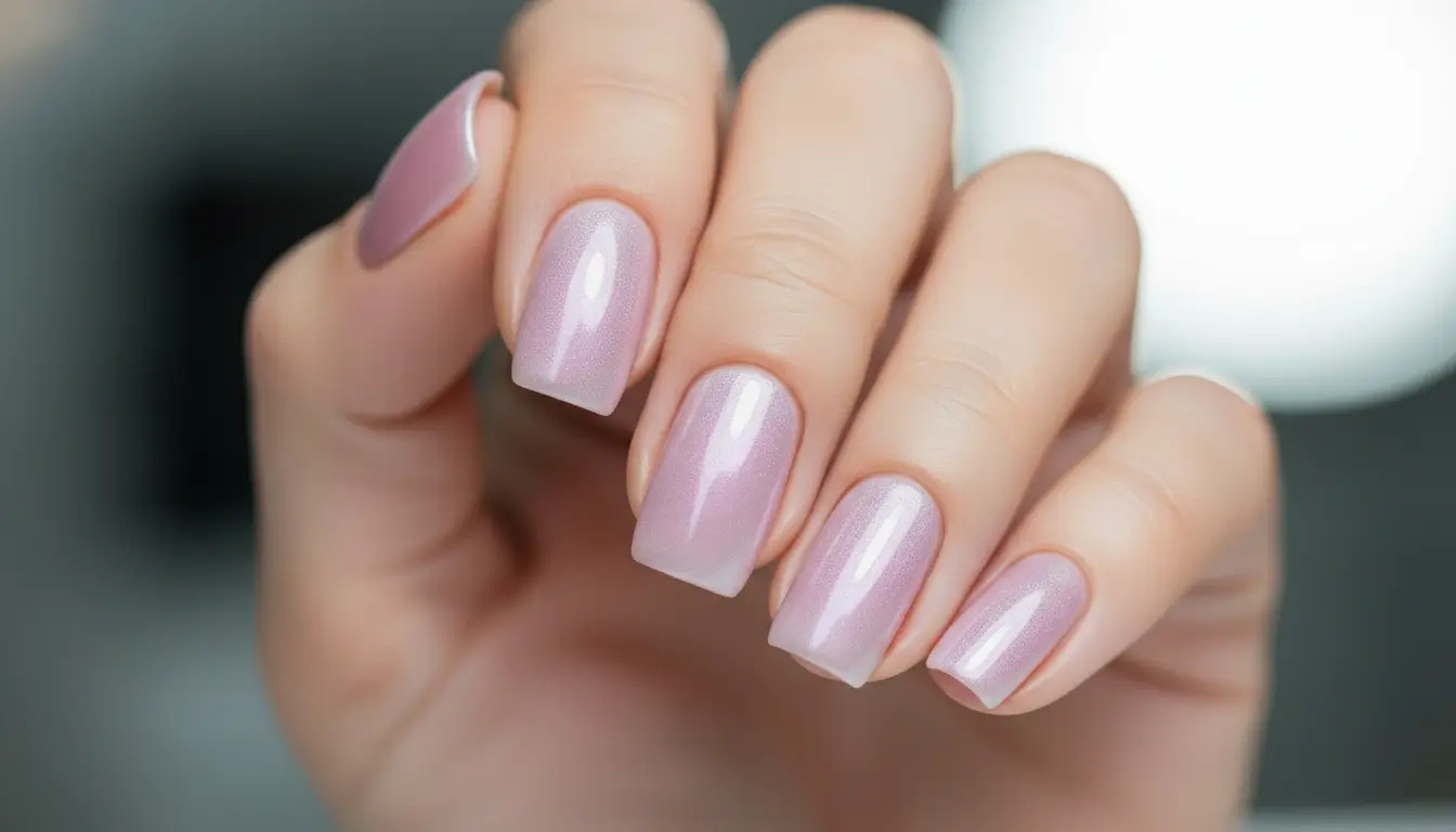 Icy pink cat eye nails with smooth magnetic shine and cool-toned sparkle.