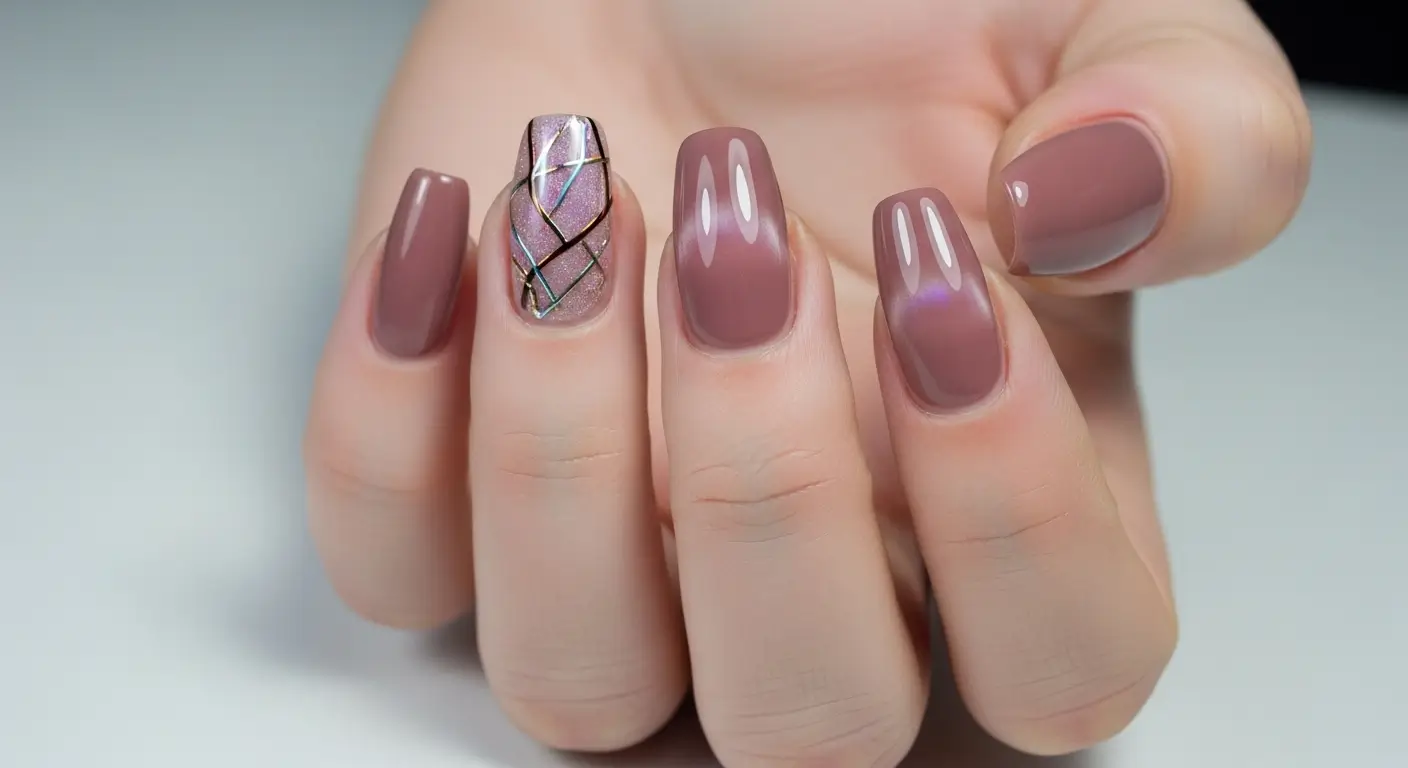 Modern mauve cat eye nails with versatile shine and minimalist elegance.