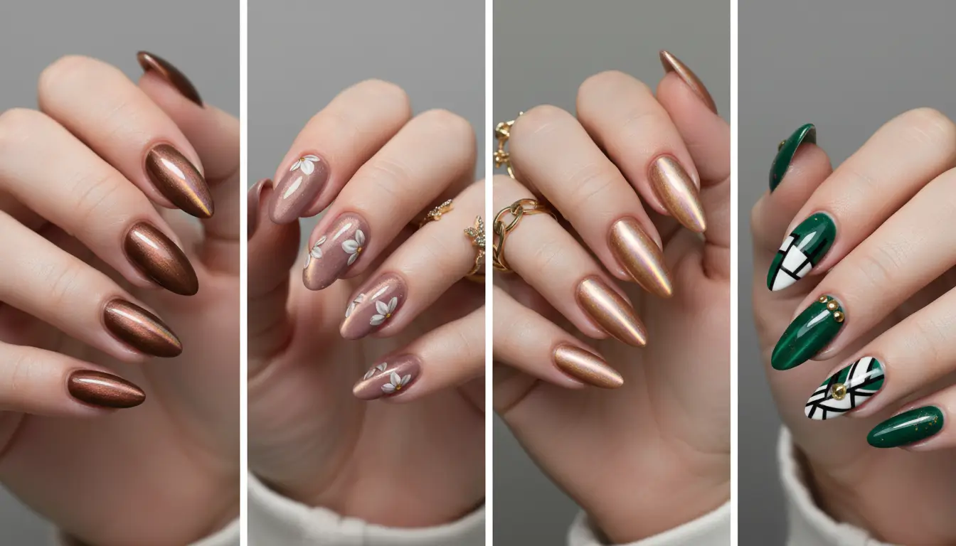 Cat eye nails design featuring velvet shine and metallic effect