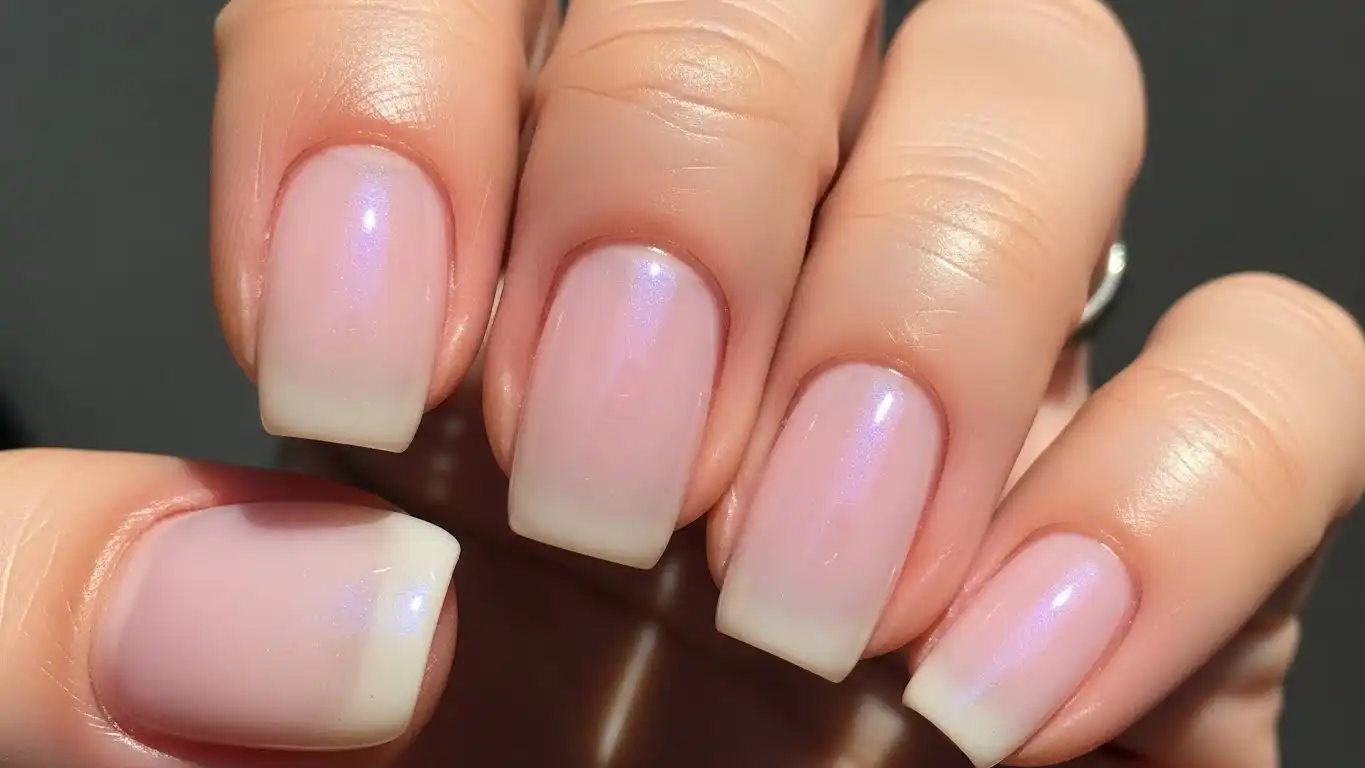 Lavender soap nail design with creamy translucent polish, soft pastel tone, and high-gloss clean manicure finish