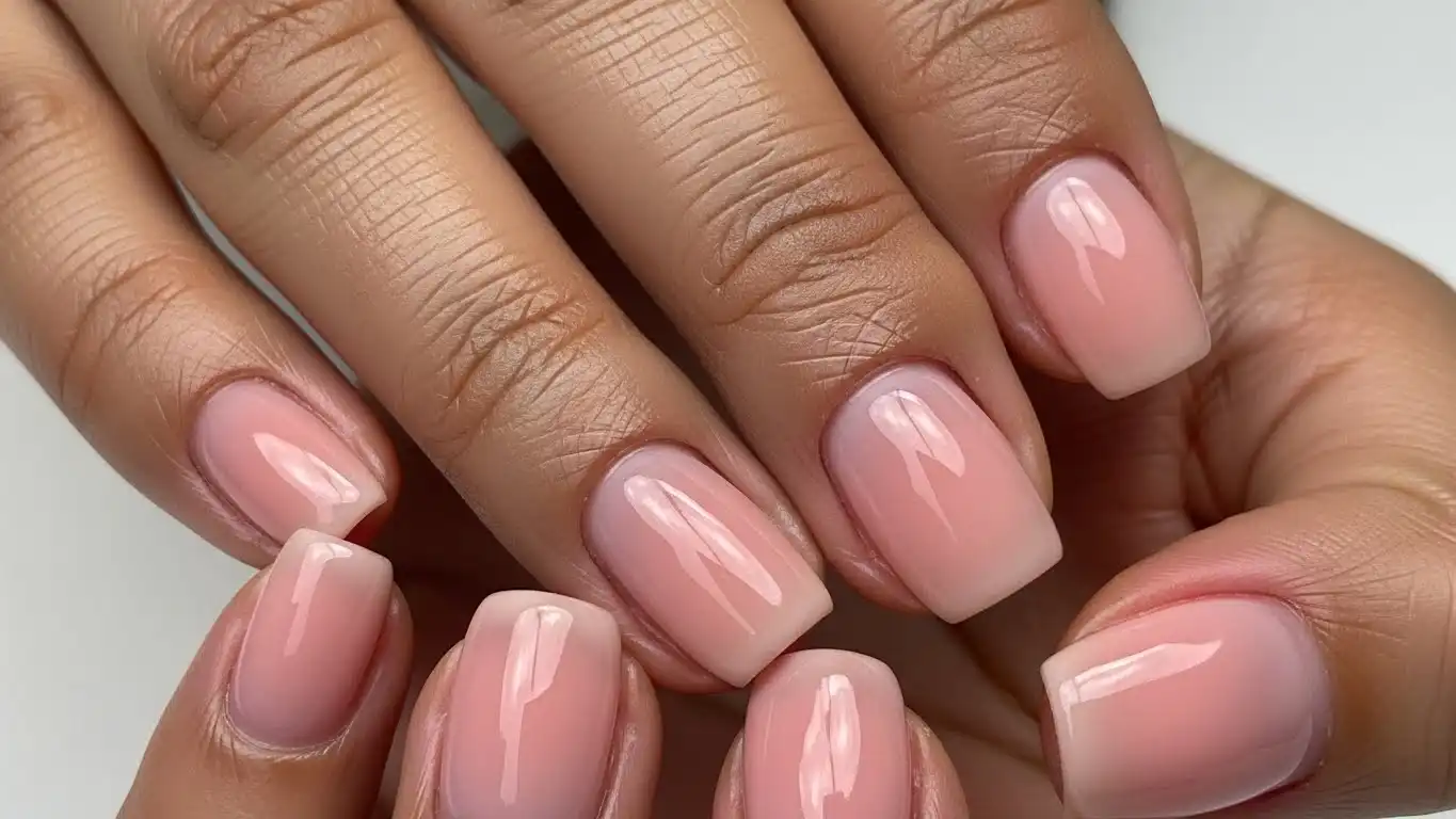 Soapy pink soap nail design with sheer blush tone, ultra-glossy gel finish, and clean natural cuticles